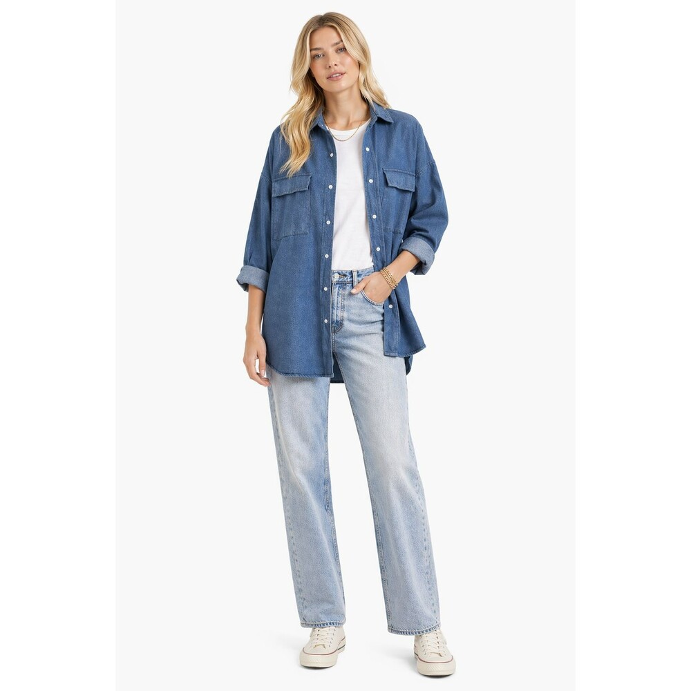 Frank & Eileen McLoghlin Flannel Utility Shirt Jacket Melange Jean Blue XS/S